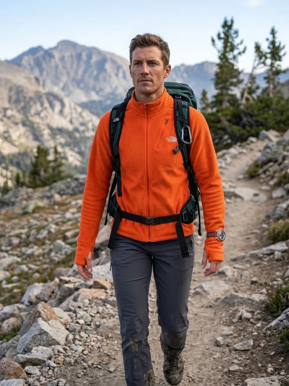 The North Face Men's Orange Full-Zip Fleece Jacket Size L